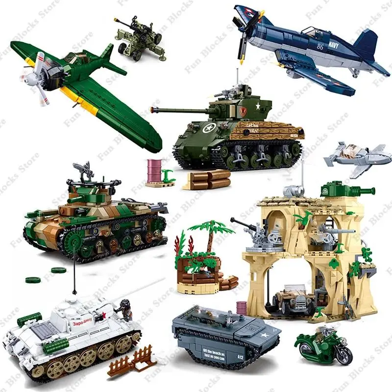 Battle of Iwo Jima World War 2 ii Sets Military Vehicle Tank Fighter Plane Truck Building Blocks ww2 Army Weapons Figure Bricks