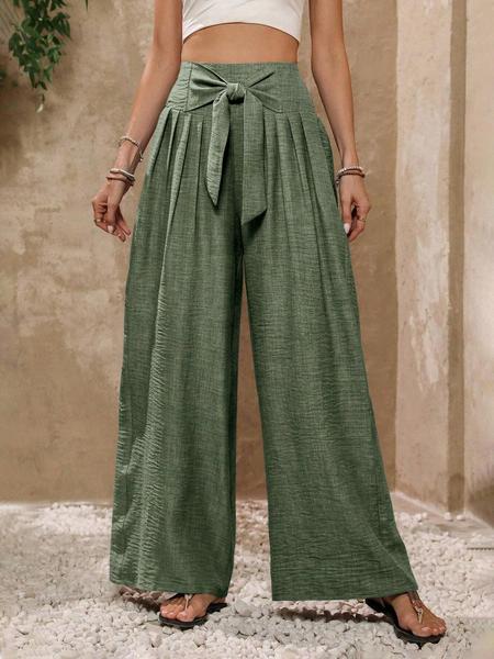 Stylish Women's Loose-Fitting High Waist Wide Leg Pants with Bow, Elegant All Seasons Casual Trousers for Office & Daily Wear Loose Legged Pants