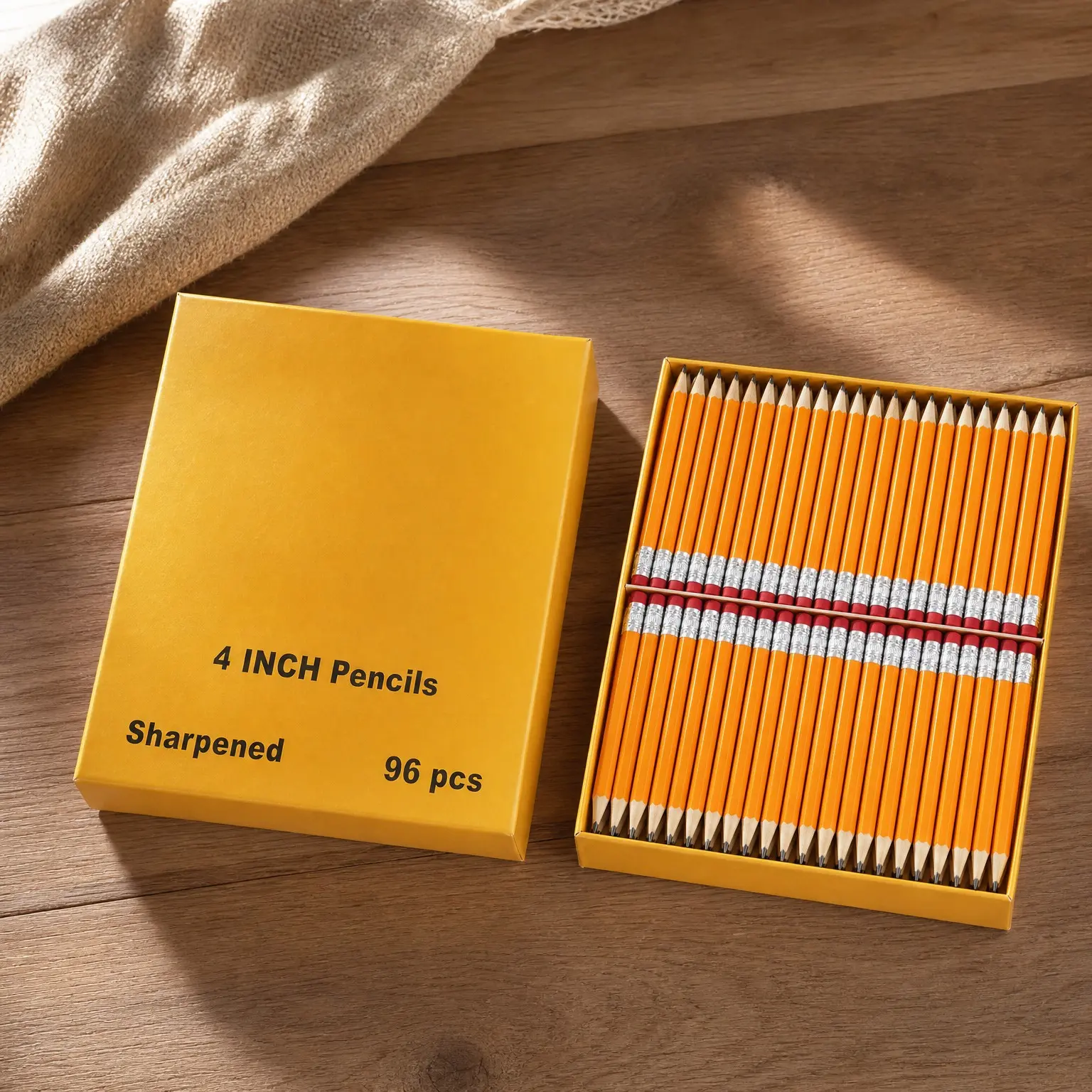 Half Pencils with Eraser Tops, 4 Inch, 96/Box | #2 HB Hexagon Golf Pencils for Classroom, Pew, Pre-Sharpened