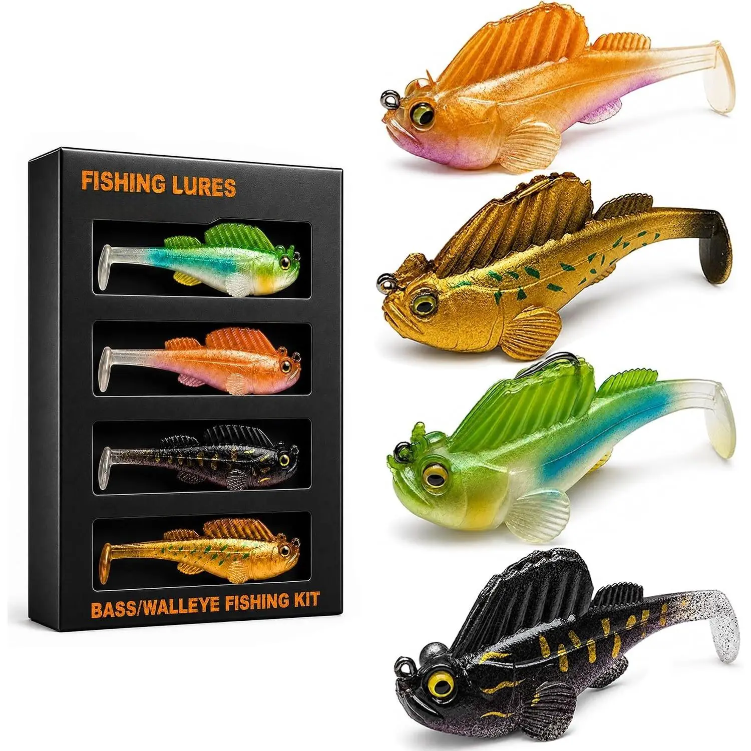 Soft Swimbaits Fishing Lures Set, 4 count Realistic Bass Fishing Lure Kit