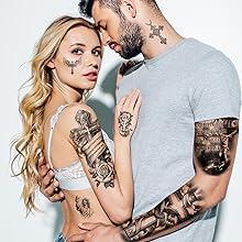 77 Sheets Christian Cross Temporary Tattoo for Women Men, 17 Sheets Half Arm Large Religious Jesus God Fake Tattoos, 60 Sheets Angels Black Christ Tiny for Adult Kids Body Tattoos Stickers Realistic