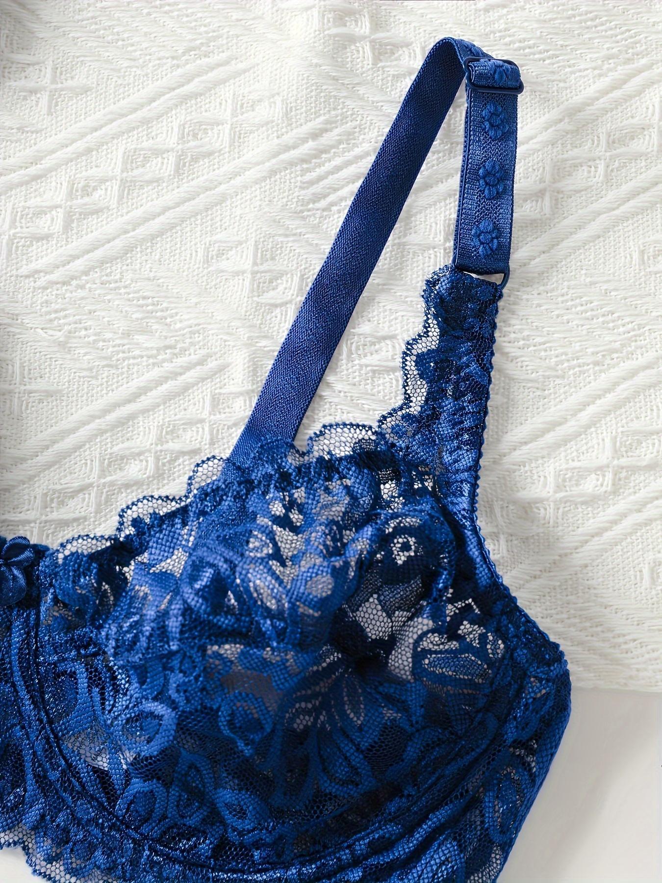 Women's Plain Contrast Floral Lace Push Up Bra, Adjustable Strap Sheer Bra, Soft Comfy Breathable Lingerie for All Seasons