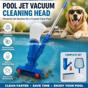 Swimming pool cleaning tool with a bottom brush and suction head, swimming pool cleaning vacuum jet tool