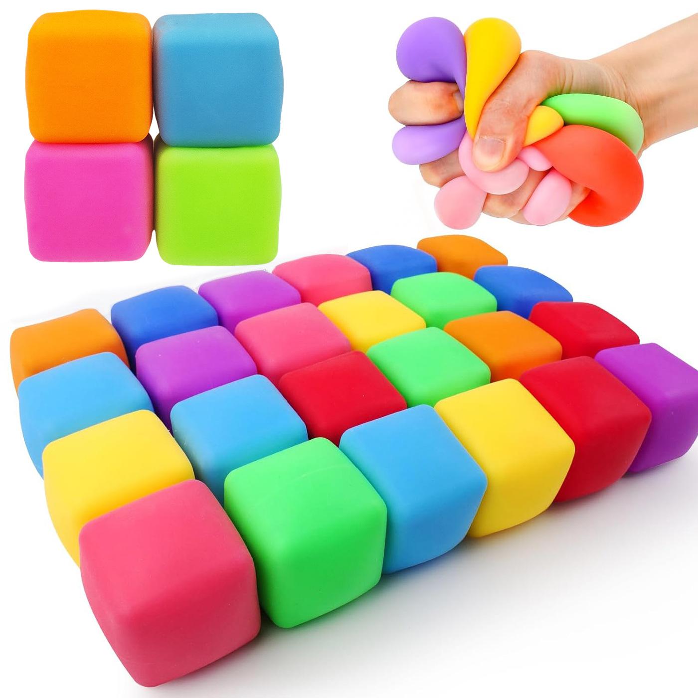Random Color Squishy Cube, 8pcs Slow Rising Stress Relief Cube, Stretchy Fidget Cube for Anxiety Relief, Quiet Fidgets for Classroom