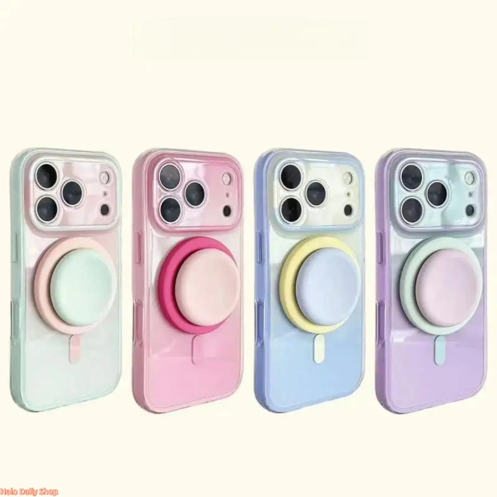 Magnetic Translucent Hard Plastic Phone Case Accessory with 2-in-1 Grip Stand, Cute Double Layer Cover, Precise Buttons, Unisex Fit for iPhone 17/16/15/14/13 Pro Max Plus Mini Series (Daily Wear)