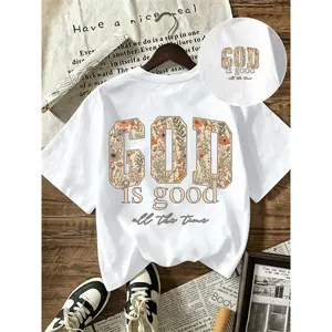 Women's Christian Faith Baggy Tshirt - God Is Good All the Time Floral Print, Short Sleeve Casual Streetwear Top for Worship