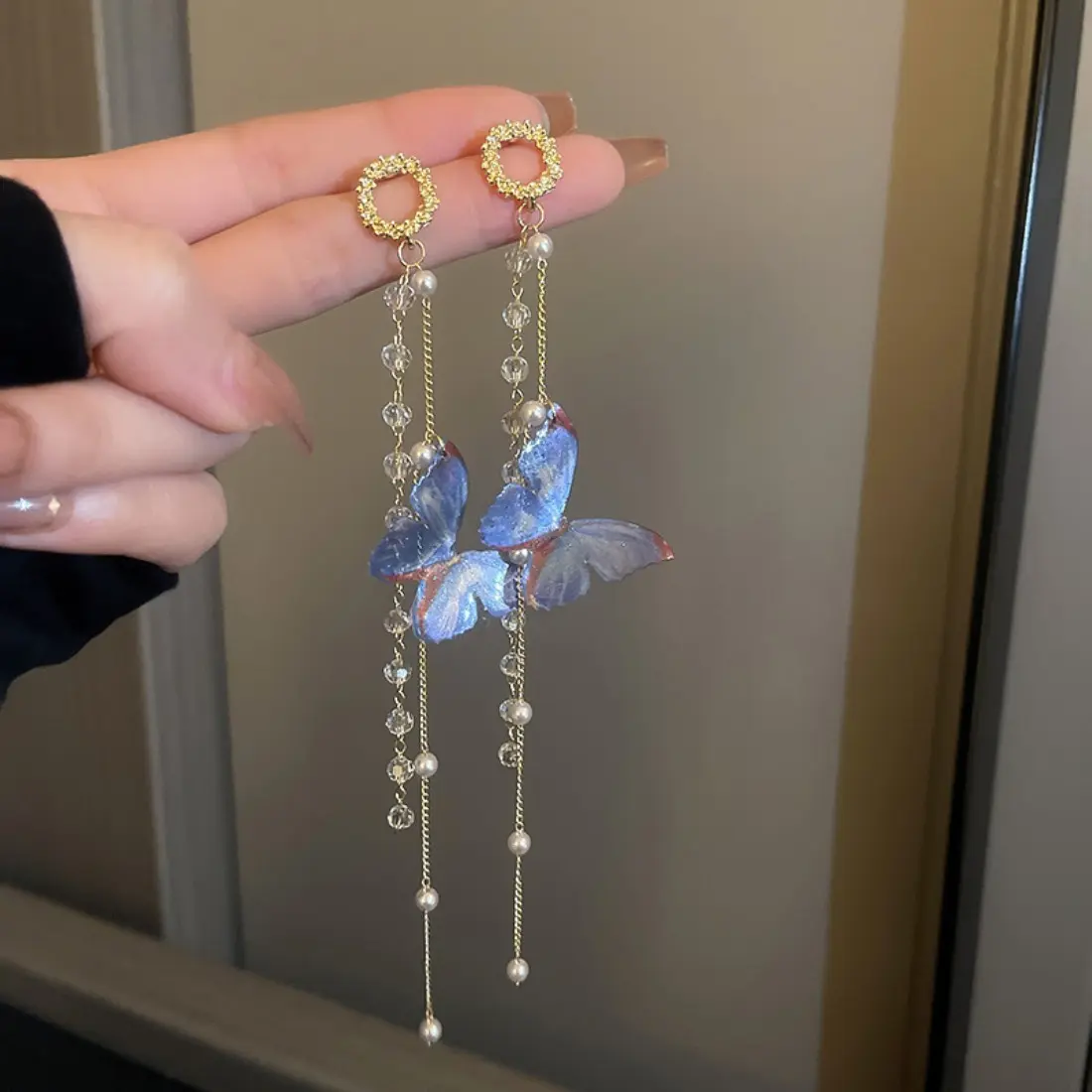 Butterfly Fringe Earrings for Women, Long Dangle Earrings with Elegant Butterfly Charm Design, Fairycore Romantic Fashion Jewelry, Trendy Feminine Statement Earrings for Party, Wedding, Date Night, Daily Wear & Girlfriend Gift