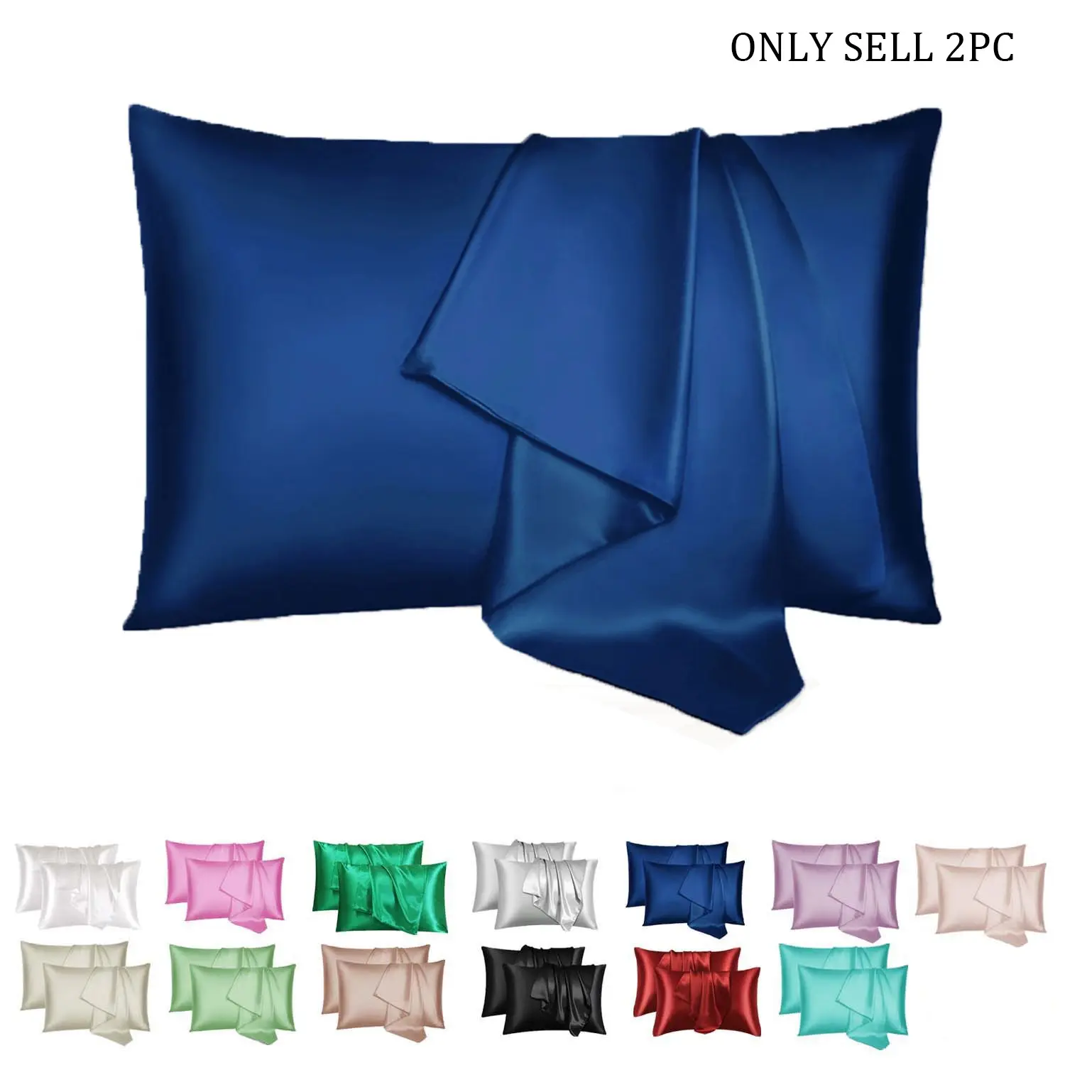 2/4-Pack Navy Blue Luxury Imitation Silk Satin Pillowcases Bed Linens - Summer Cooling Silky Smooth Covers with Envelope Closure, Protect Hair & Skin, Suitable for Bedroom, Hotel & Gifting for Men and Women (No Pillow Core)