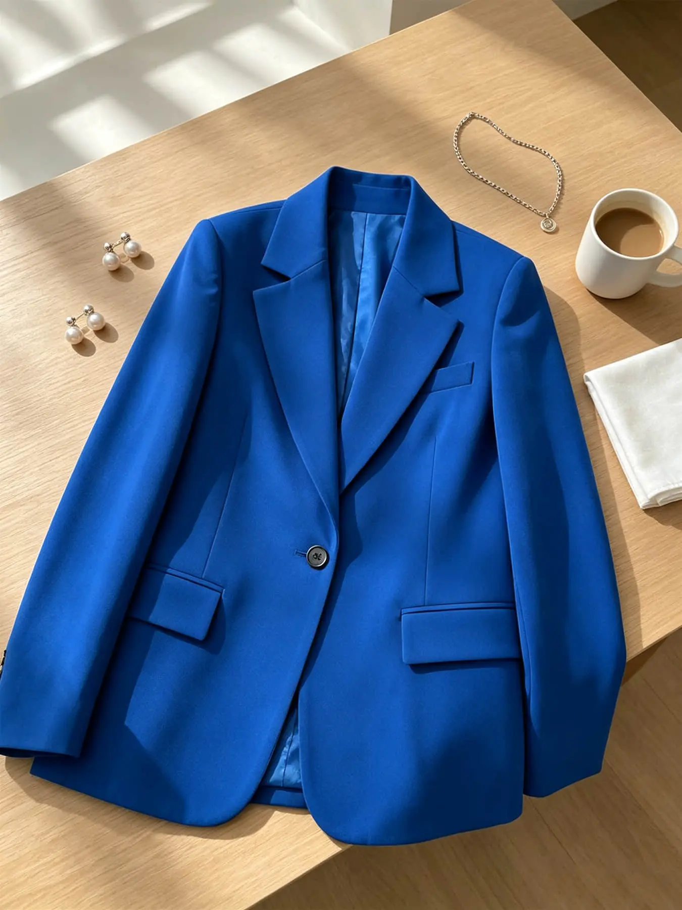 Women's Fashion Solid Color Premium Casual Blazer, Single Button Blazer, Commuter Loose Fit Slimming Professional Petite Suit, Autumn/Winter New Arrival, Ideal for Daily Commutes, Business Meetings, and Casual Outings