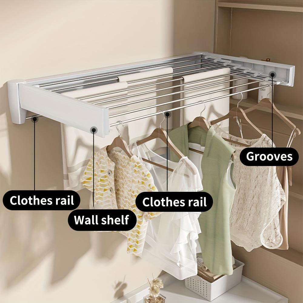 Sturdy Wall-Mounted Folding Clothes Drying Rack, Indoor/Outdoor Extendable Clothes Pole, Heavy-Duty Space-Saving Multi-Rod Drying Rack for Balcony and Bathroom, Clothes Drying Racks, Laundry Drying Rack, Drying Rack Clothing Foldable, Drying Racks