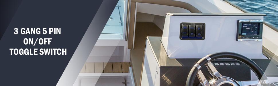 Nilight 3Gang Led Light Bar/Rear Lights/Rock Lights 5Pin ON/Off Rocker Switch Panel Blue