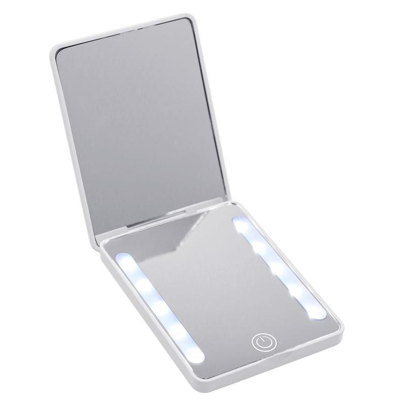 Rechargeable Pocket Mirror, LED Makeup Mirror with Light for Purse, Lighted Makeup Mirror, Double Sided 1X/2X Magnification Compact Vanity Mirror, Folding Small Portable Mirror