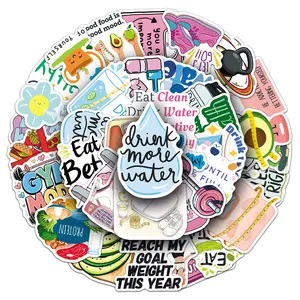 50pcs Healthy Weight Loss Slogan Creative English Stickers, Office Stickers, Notebook Stickers, High-Value Positive Energy Gifts for Decorating Journals, Scrapbooks, Computer Cups, Etc.