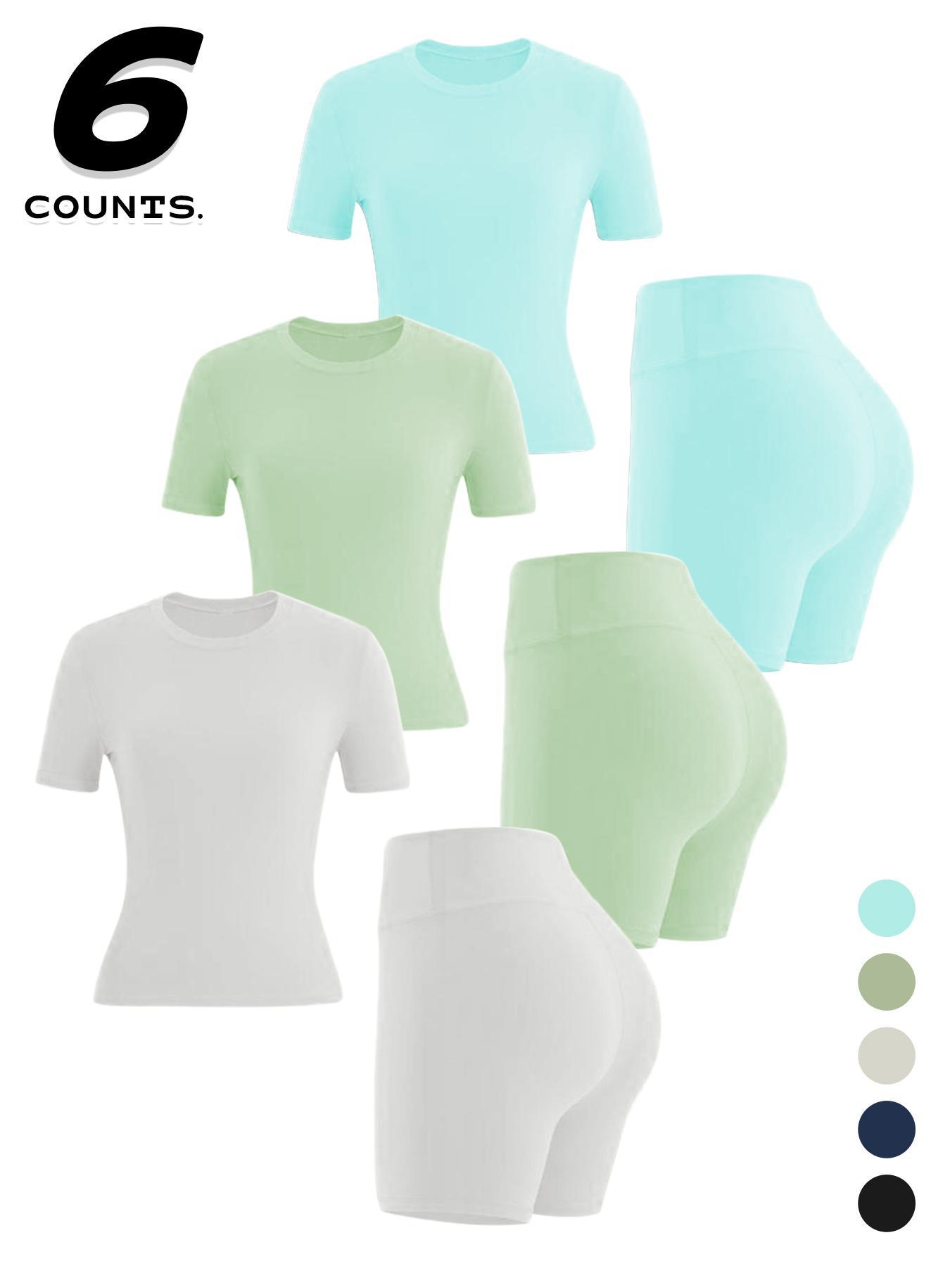 Women's Two-piece Set, Solid Color Tee & High Waist Skinny Shorts Tracksuit Set, Sporty Casual Breathable Set for Yoga Gym, Ladies Summer Sportswear, Activewear, Workout Running Clothes Women's Two-piece Set, Solid Color Tee & High Waist Skinny Shorts Tracksuit Set, Sporty Casual Breathable Set for Yoga Gym, Ladies Summer Sportswear, Activewear, Workout Running Clothes
