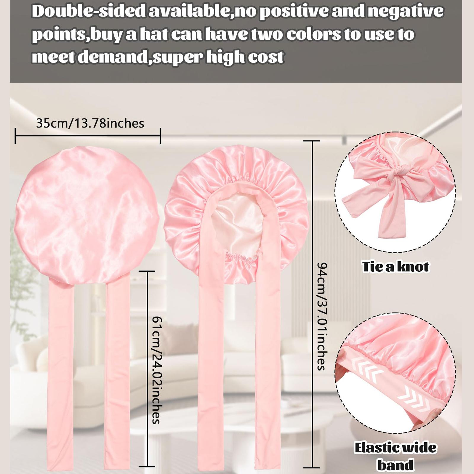Reversible Double Layer Satin Bonnet for Women Silk-Like Bonnets for Sleeping Curly Hair Bonnet with Elastic Tie Band Sleep Cap Hair Wrap