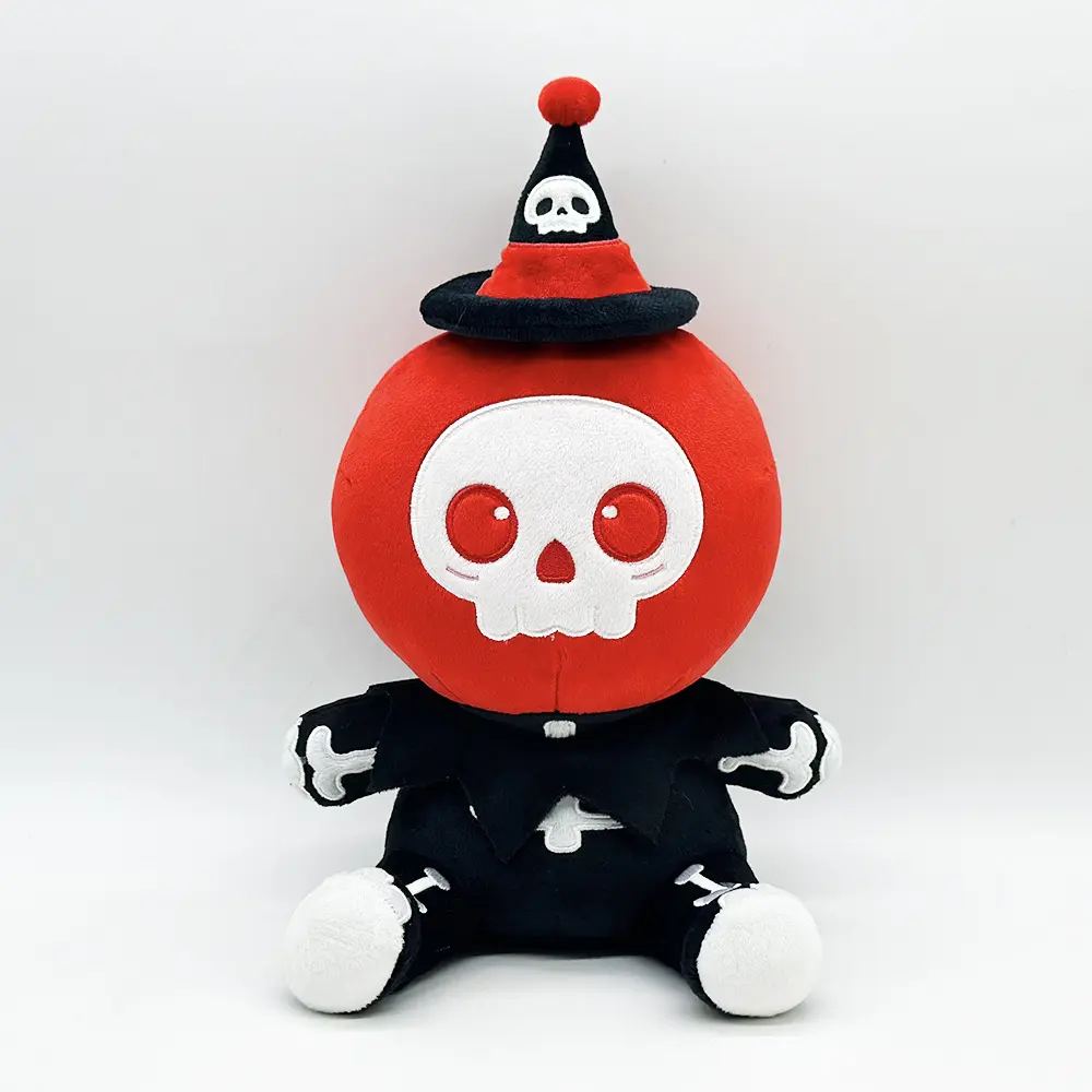 Halloween Apple Skull Plush Decor, Spooky Cute Stuffed Figure for Room, Desk, Shelf, Party Decor & Holiday Gift
