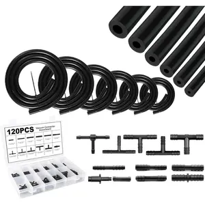 12 Sizes 120PCS Nylon Connector 6.6FT 6PCS High Performance 130PSI Automotive Replacement Silicone Vacuum Tubing Hose Line Kit with IDs 1/8" 5/32" 3/16" 1/4" 5/16" 3/8"