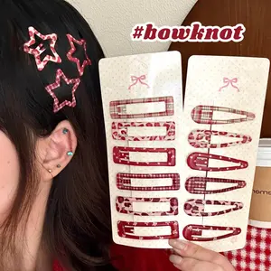 6PC Red Plaid Dot College Style BB Hairpins Cute Side Clips for Girls Women Korean Hair Accessories