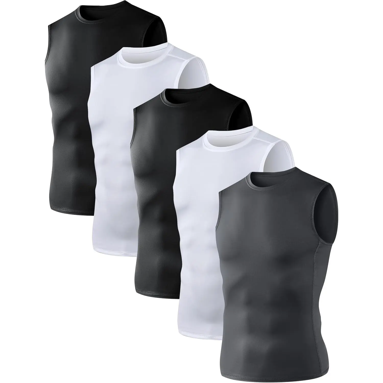 OYGSieg Men's 5/6 Pack Sleeveless Compression Tank Tops, Athletic Tank Tops, Snug Fit Base Layer Undershirts