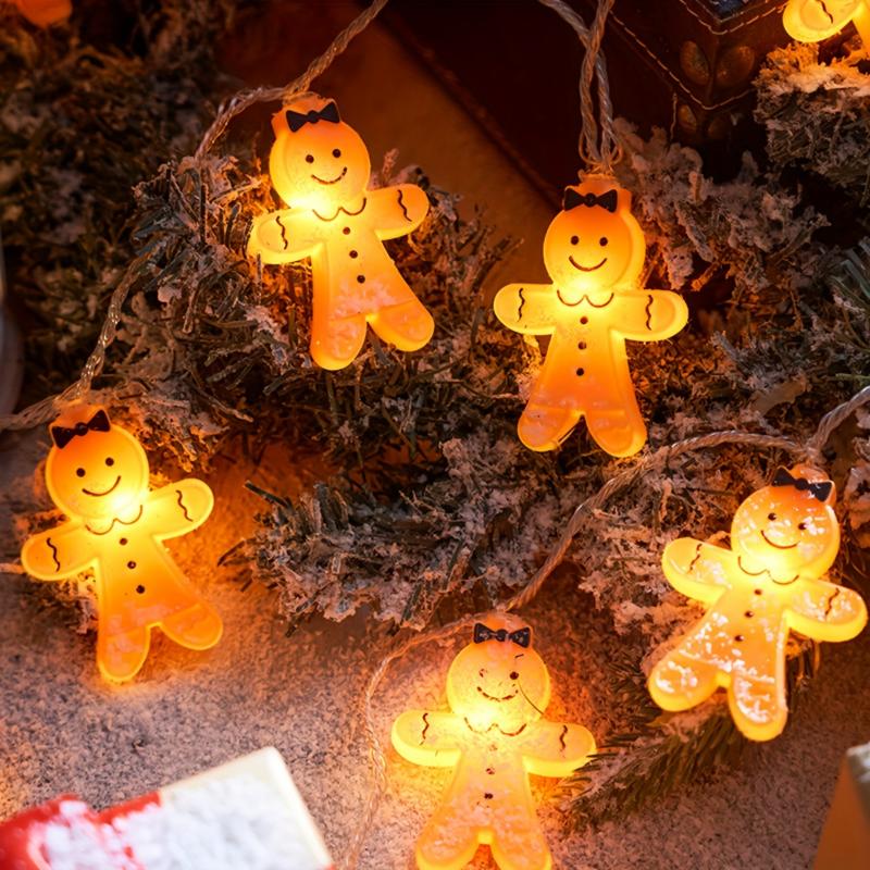 LED Gingerbread for Man String Lights - Battery-Powered, Multi-Color Christmas Decoration for Yard & Bedroom