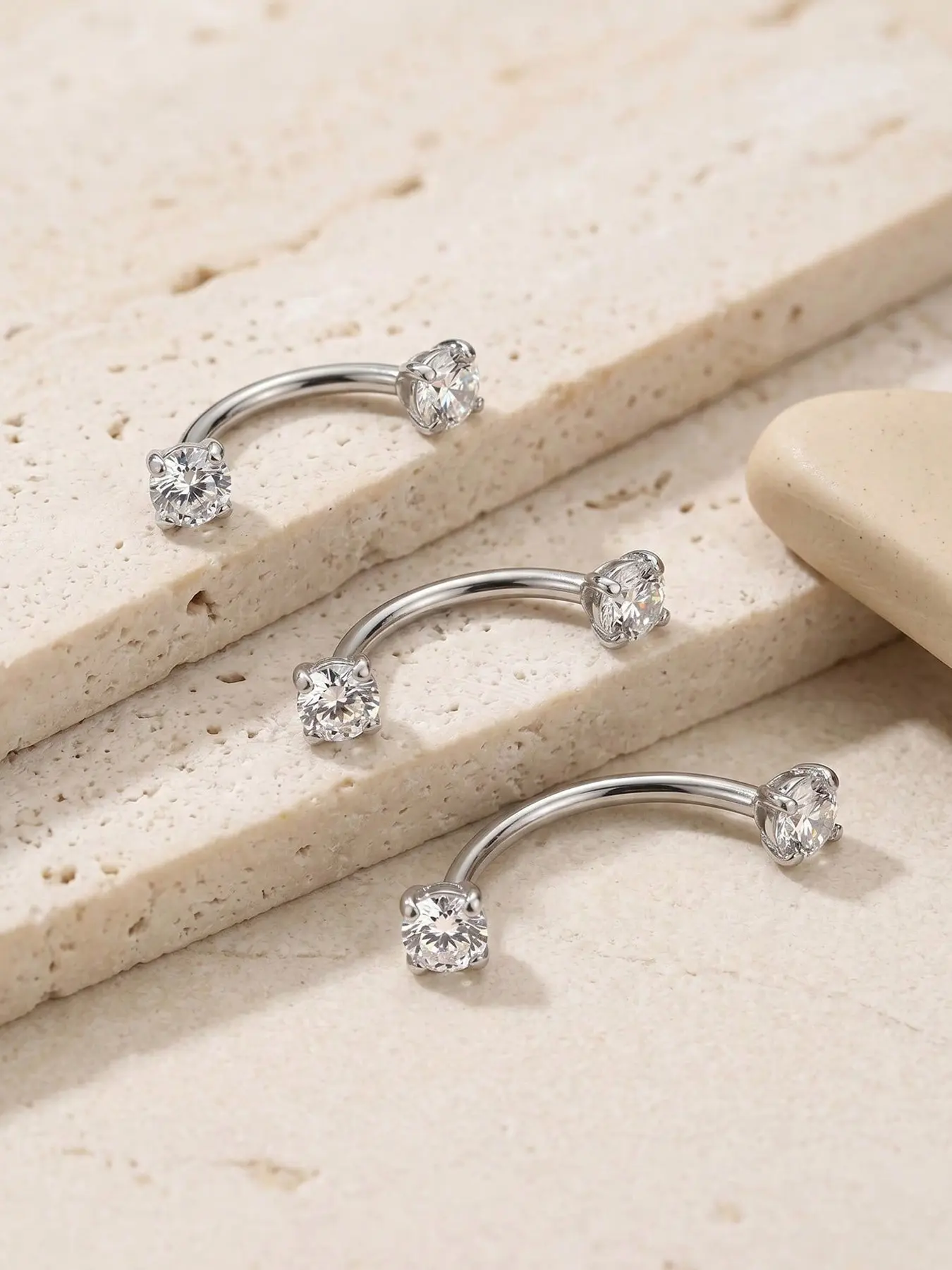 16g Stainless Steel Cartilage Earring Stud, Lip Ring Eyebrow Piercing, Hypoallergenic Soft Cartilage Bead, Cubic Zirconia Bar Stud, 6mm 8mm 10mm
