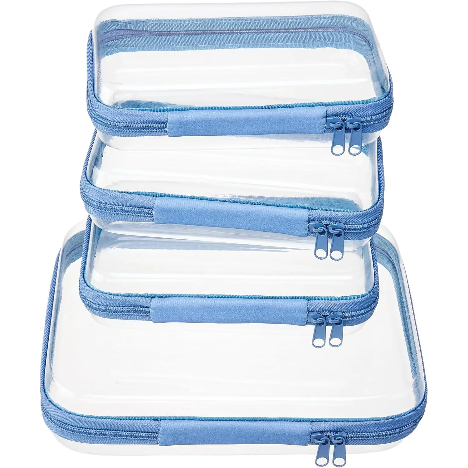 4 pcs Clear Zipper Pouches,Hard Shell Zipper Case, Toiletry Bag for Travel |   CLear Diaper Bag, Toiletry Pouch, Travel Organizer, Cosmetic Bag,Toy Storage Bins (M+3S) (Blue)
