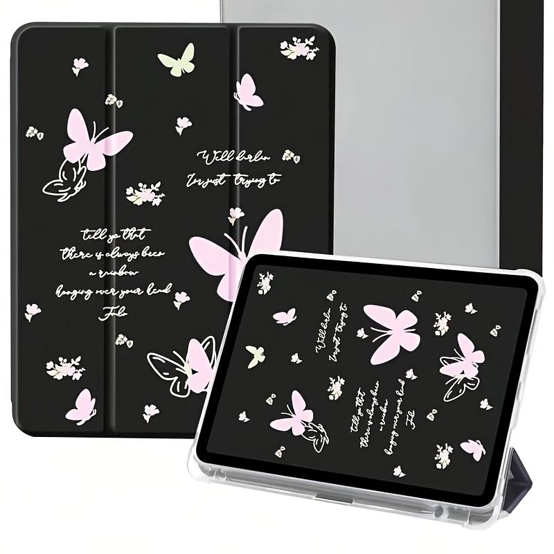 This black, butterfly-patterned case features an adjustable stand and pen slot, and is a foldable, non-slip TPU protective case suitable for Samsung, iPad mini, iPad Air, iPad Pro/iPad 10th and 11th generation iPads.