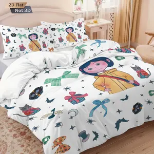 3pcs Coraline & the Secret Door Theme Duvet Cover Set, 2D Flat Print, Includes 1 Duvet Cover & 2 Pillowcases, Excludes Duvet and Pillow Inserts, Soft Comfortable, Suitable for Bedrooms, Hotels, School Dormitories, Perfect Gift for Fans