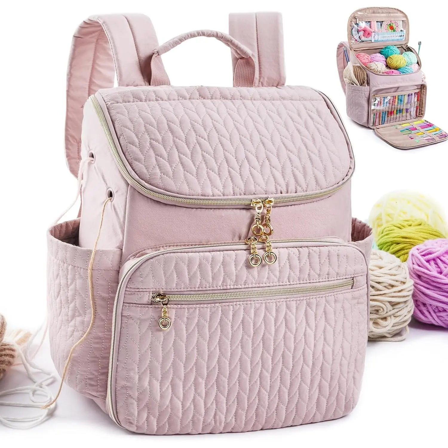 Knitting Bag, Large Crochet Backpack & Yarn Storage Organizer