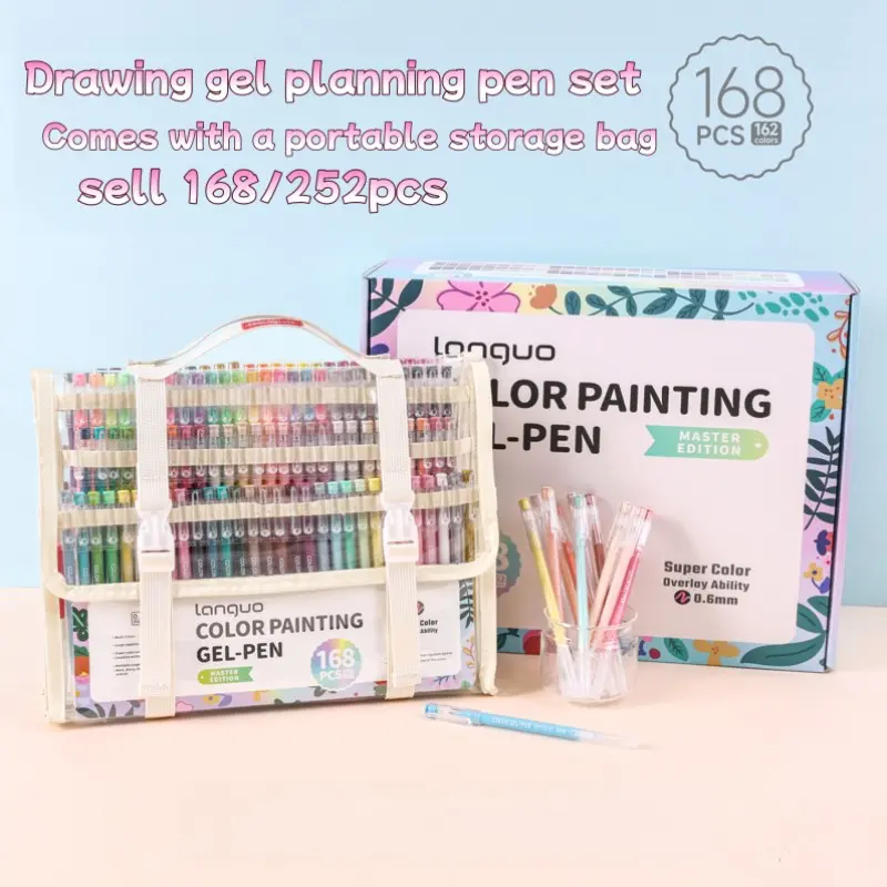 168/252pcs Languo Gel Pen Set, 0.6mm Tip, Fast-Drying Ink, Rich Colors, Artist Pens, Premium Art Supplies for Artists, Students, Collectors
