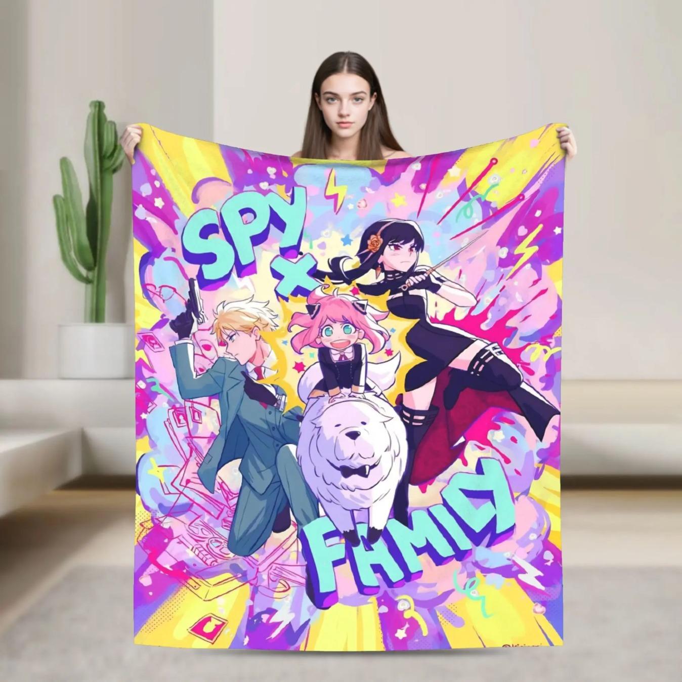 Spy x Family Anya Forger Flannel Blanket Soft Anime Throw Blanket Cozy Bed Sofa Travel Office Streetwear Style Warm Bedspread Gift for Fans