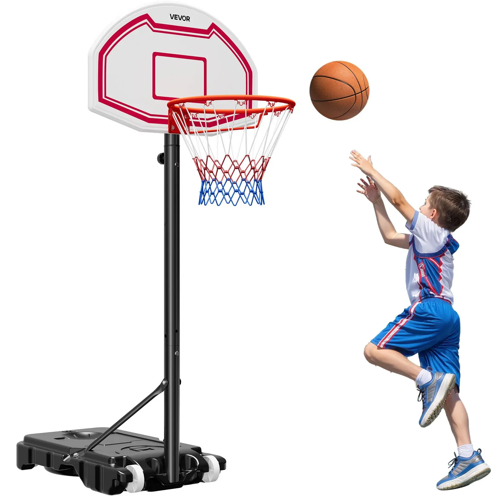 【Summerfinds】VEVOR Portable Basketball Stand, 5.2 to 6.9 ft Height Adjustment Basketball Hoop & Goal, Kids Adjustable Basketballs Hoop with Nylon Net & Rolling Wheels, Portable Backboard Set for Patios, Poolside