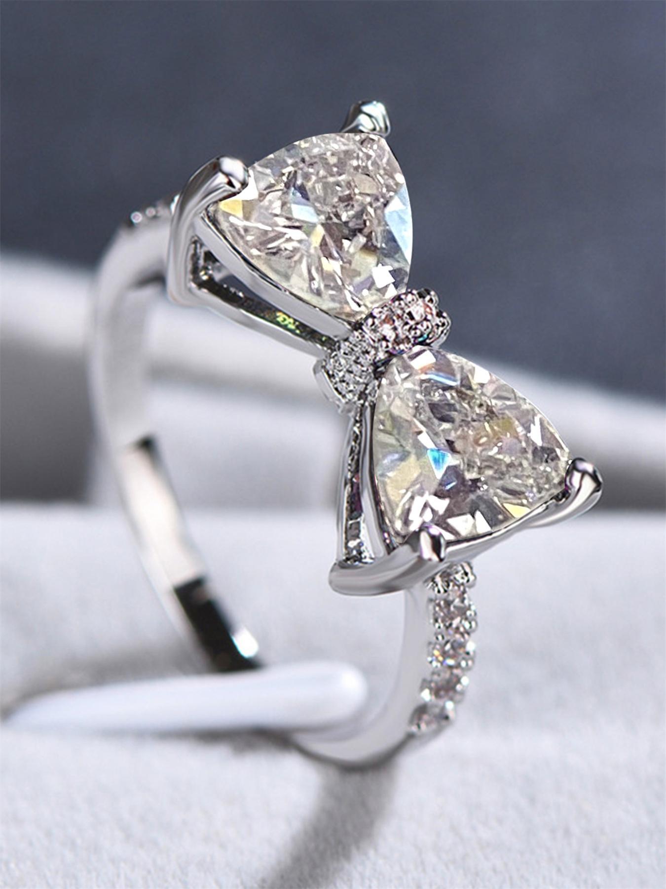 Hot Fashion Rhinestone Decorated Bow Design Ring, Artificial Zircon Ring, Cubic Zirconia Rings, Beautiful rings, Wedding Engagement Bridal Jewelry for Women, Jewelry for Birthday Gift, Gifts for Wife