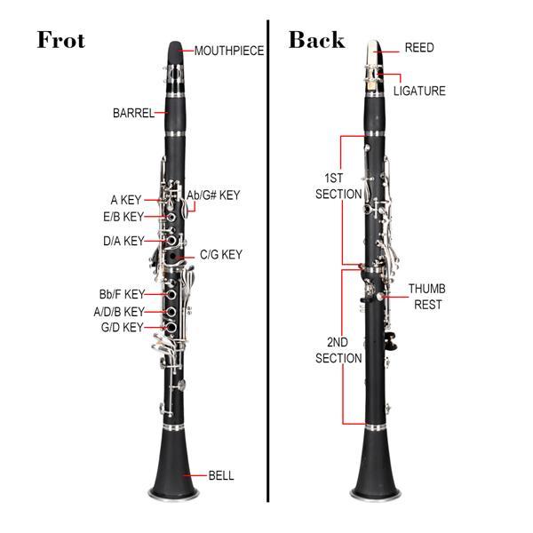 Beginner Bb Clarinet – 17 Keys Black Clarinet with 2 Mouthpieces & Connector, Easy to Learn，clarinet player Chrome Durable Oboe Instrument Bamboo Flute Fathersdaygift
