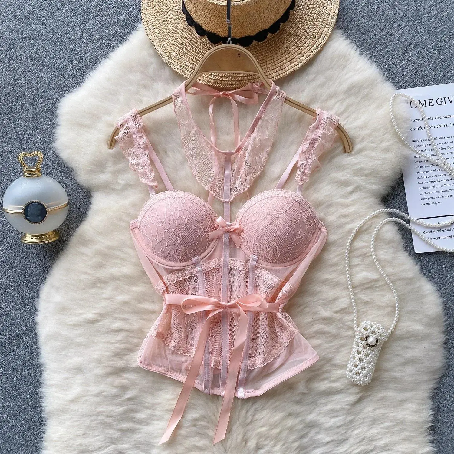 Sexy Lace Mesh Bandage Tube Top Chic Strapless Camis Slim Korean Tanks Top Elegant Basic Crop Top Women Bustier New