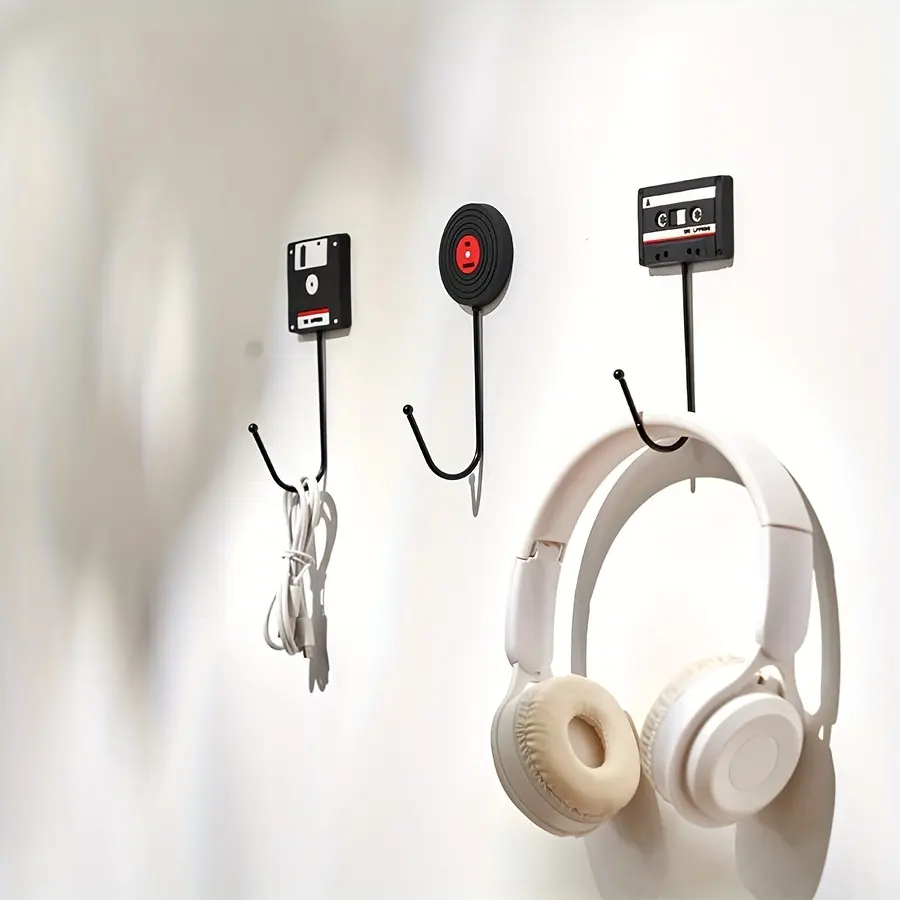 3pcs Vintage Industrial Style Office Hooks - Easy Install, No-Drill, Multi-Purpose for Headphones, Clothes, Backpacks & More - Strong Adhesive, Rust-Proof PVC