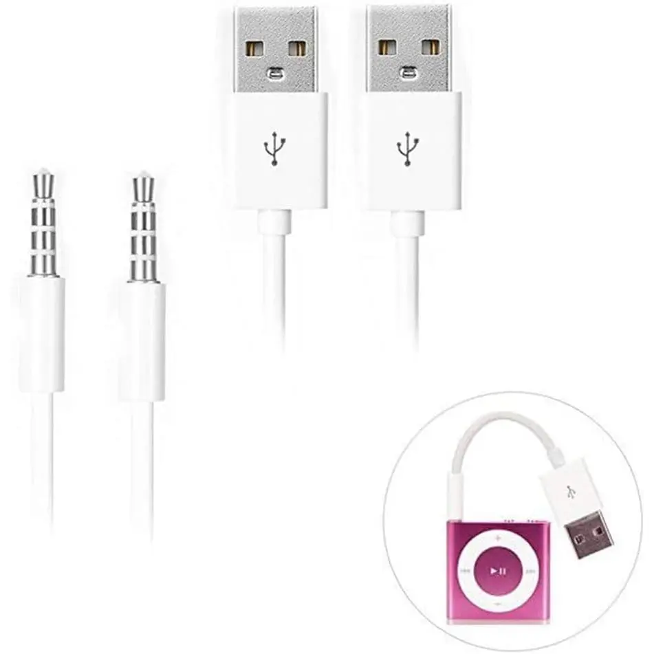 iPod Shuffle , 2 Pack 3.5mm Jack/Plug to USB USB Power Charger Sync Data Transfer  for iPod Shuffle 3rd 4th 5th 6th 7th MP3/MP4