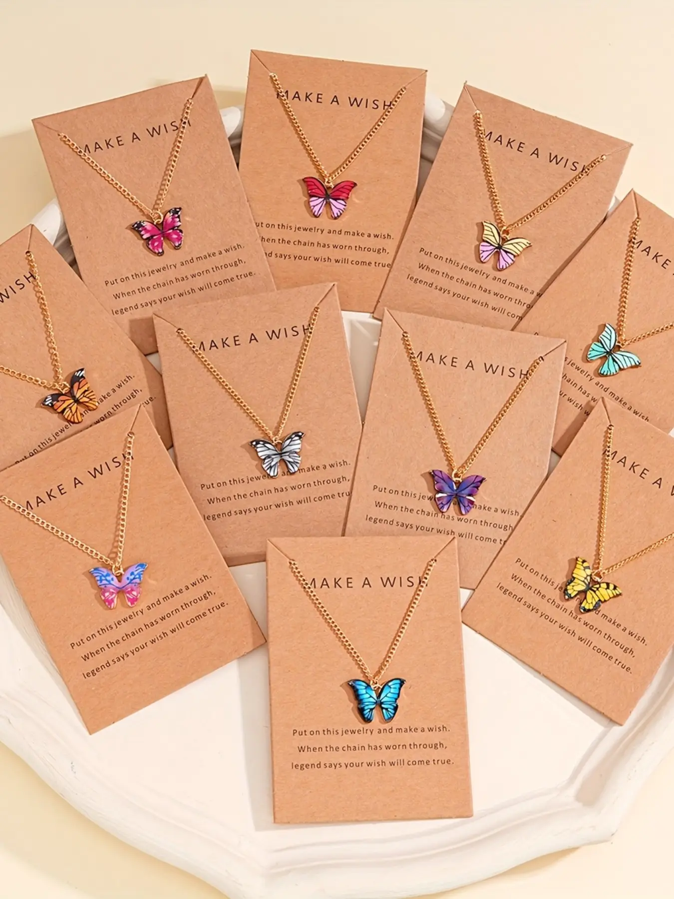 10-Piece Fashion Elegant Simple Colorful Butterfly Y2K Pendant Necklace Set, Unisex, Perfect for Vacation, Party, Date, Gift, Daily Wear