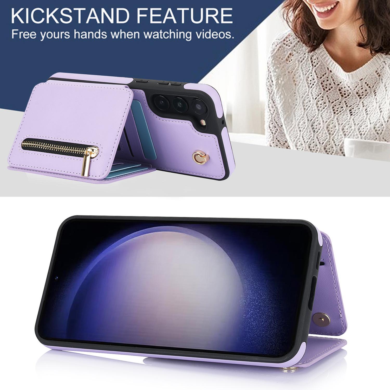 OREKROY Leather Wallet Case for Samsung Galaxy S25 Ultra S24 S23 S22 Plus RFID Blocking- Card Wallet Flip Stand Cover with Crossbody Lanyard & Wristband Strap