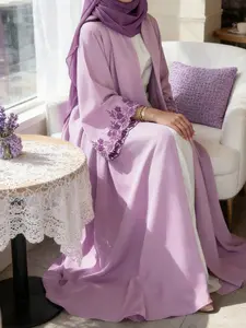 Elegant Embroidered Abaya Long Robe, Open Front Coat for Parties, Home, Dates, Casual Wear, Vacation