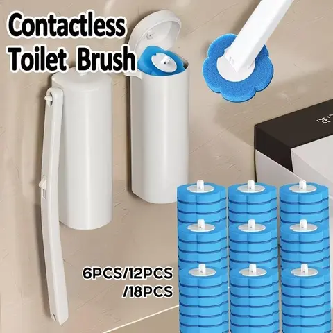Upgraded Set, Disposable Toilet Cleaning System, Toilet Cleaning Tool, with Stand, Replaceable Heads, Deep Clean Kit for Bathroom Maintenance, Toilet Brush with Holder