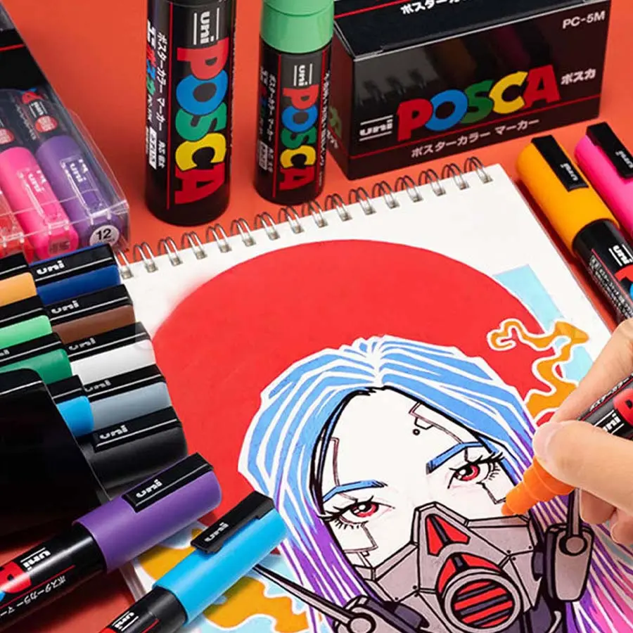 Uni PC-3m Posca Marker Set, Acrylic Tip 0.9-1.3mm, Multiple Colors Available, High Quality Japanese Stationery, Office Supplies, Drawing Pens