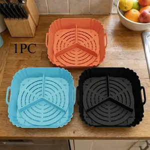 Dual-Purpose Square Cake Pan (8.3 x 7.8 x 2.5 inches) with Removable Air Fryer Divider and Handle – 3-Section Non-Stick Baking Pan Suitable for Air Fryers and Ovens, Heat-Resistant up to 446°F