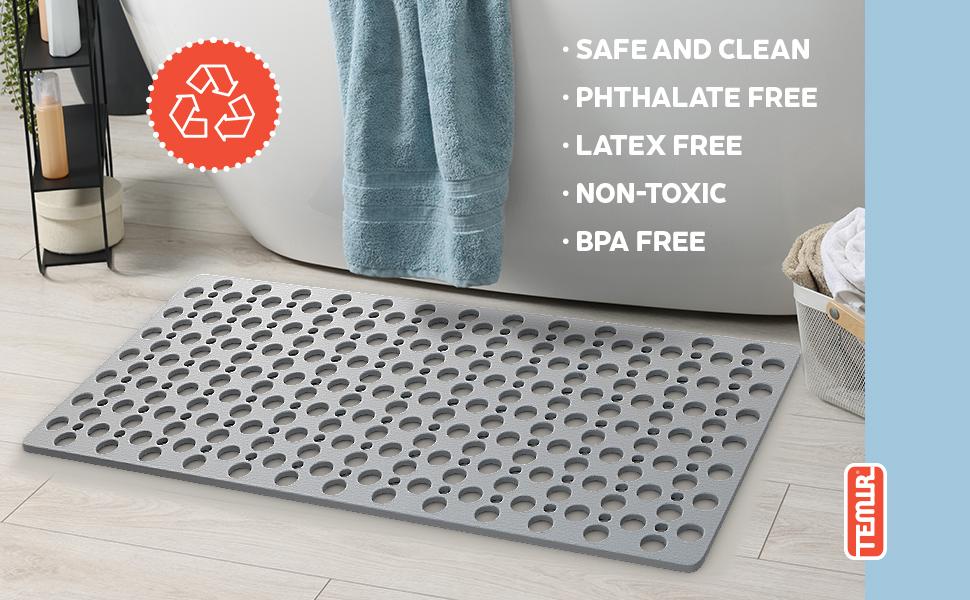 Non Slip Bathtub Mat for Shower - Anti Skid Safety Mat with Strong Suction Cups, Quick Drain Holes, Machine Washable, Soft Bathroom Mat for Elderly & Kids, 30x17 in (75x43 cm) Gray