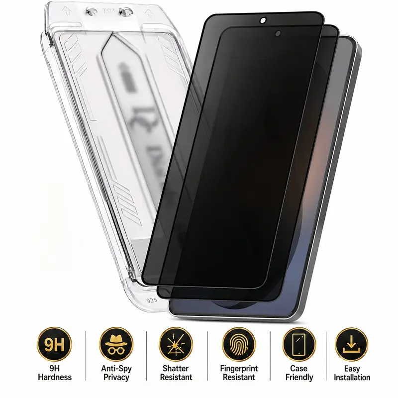 Privacy Screen Protector Tempered Glass Compatible For  iPhone 13/14/15/16/17 Plus Pro Pro Max,Military Grade Shatterproof, Sensor Unlock,Privacy Protection,Fingerprint Resistant, Dust-Free, Bubble-Free