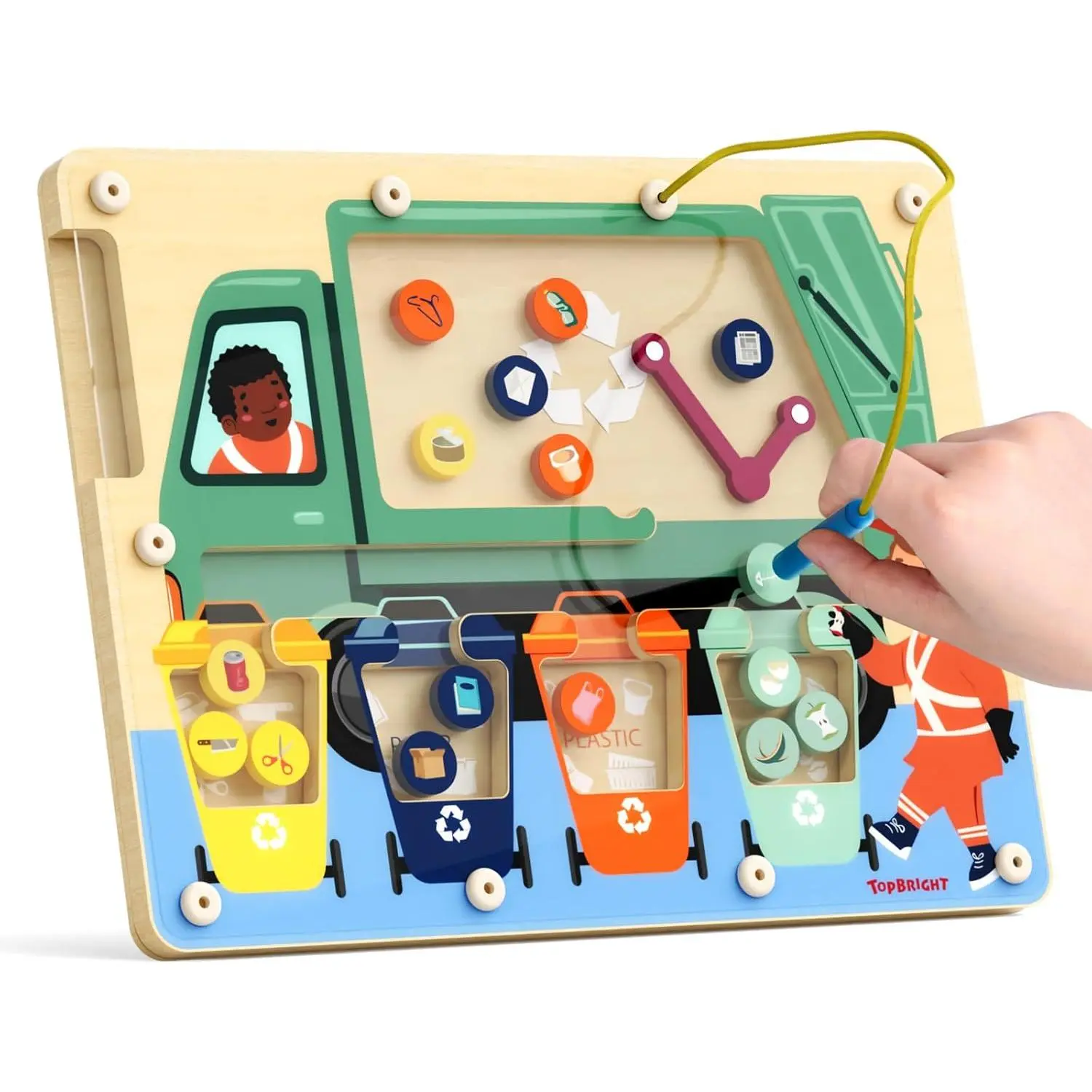 Magnetic Maze Board for 3 4 5 Years Old, Trash Truck Toy, Montessori Busy Board for Toddlers 3-5, Garbage Truck Toys, Toddler Fine Motor Skills Toys, Travel Toy for Boys Girls 3 Years Oldfidget toys