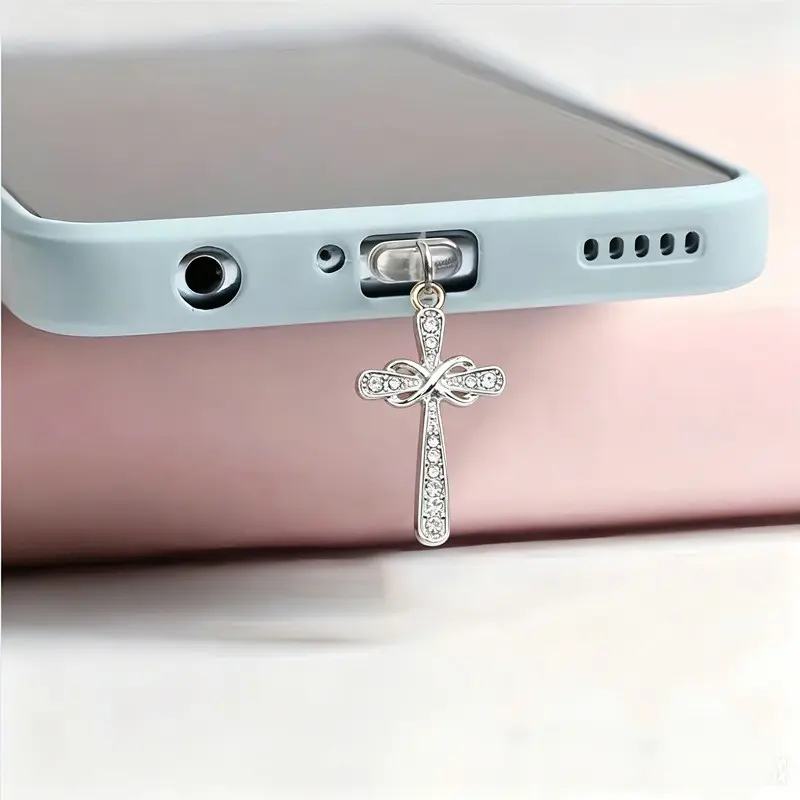 USB-C Phone Dust Plug Cross Pendant, Rhinestone Phone Accessory, Cute Phone Charm, Halloween Decoration, Mobile Accessories