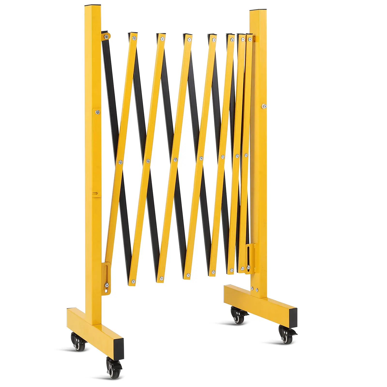 Heavy-Duty Retractable Safety Barricade with Wheels - High-Strength Steel Frame, Yellow & Black, 11 ft/23 ft Options, Standard/Corner Designs, Folding Double Gate for Wide Commercial Opening Work Safety, Construction