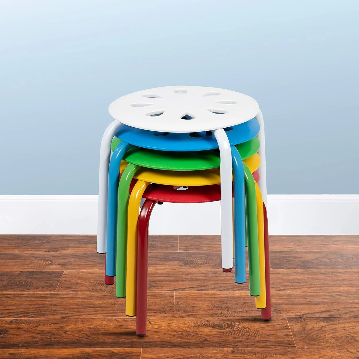 Plastic Nesting Stack Stools for Classroom & Home, 11.5" Height, Assorted Colors (5 Pack)