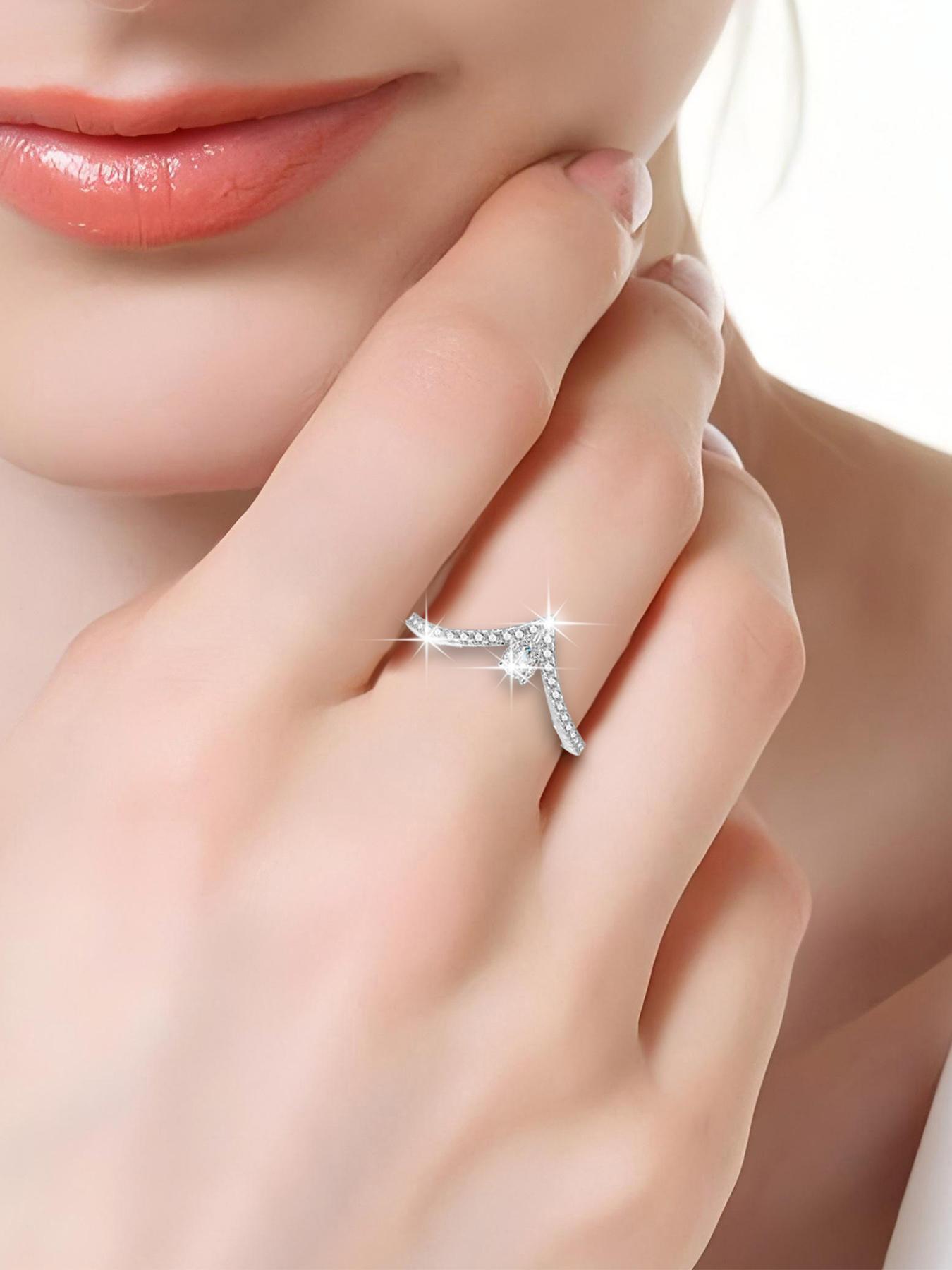 S925 Sterling Silver V Shaped Ring, Elegant Everyday Ring, Fashion Jewelry for Party, Daily Clothing Decor, Trendy All-match & Exquisite Jewelry for Birthday Gift